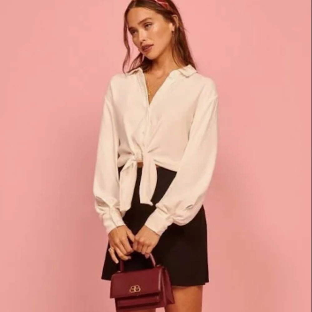 Reformation Alain Long Sleeve Tie Front Blouse
